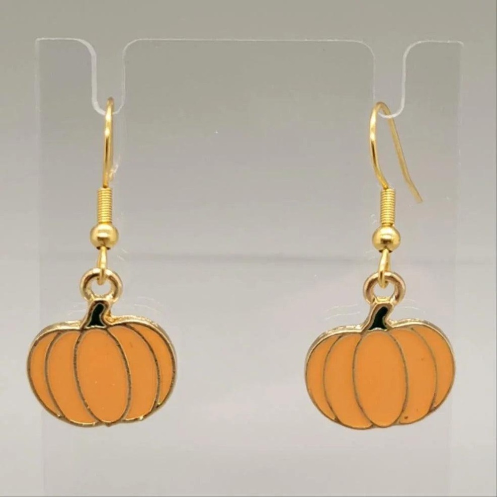 Pumpkin Dangle Earrings, Stainless Steel Hooks